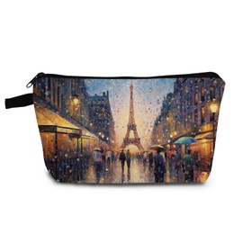 YULUENZE Eiffel Tower Presents Paris Eiffel Tower Makeup Bag Cute Small Vintage Organizer Bag with Zipper Rainy Paris Eiffel Tower Print Cosmetic Bag Birthday Presents for Women Friends