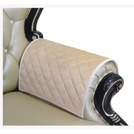 ZUODU Beige Square Check Jacquard Armrest Cover for Chair Couch Sofa Anti-Slip Furniture Protector Anti Slip Furniture Armrest Protector for Couch Set of 2(Check Beige Velvet)