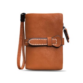 AOXONEL Women's Small Bifold Leather Wallet RFID Blocking Ladies Wristlet with Card Holder id Window Coin Purse (Dark Brown)