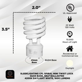 SLEEKLIGHTING - GU24 Base 2 pins- 23Watt 4200k 1600lm 2 Prong Light Bulbs- -Mini Twist Lock Spiral -Self Ballasted CFL Fluorescent Bulbs- 1600lm Warm White 4 Pack (100 Watt Equ) (4200k)