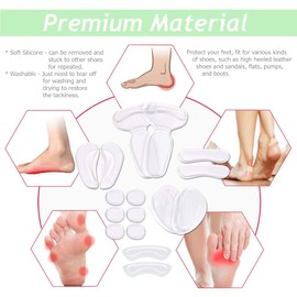 Shoe Blister Prevention Pads, Shoe Pads, Heel and Shoe Blister Prevention Pads, Set of 14 (1. Transparent, 14 Sheets)