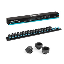 DURATECH 3/8" Drive Stubby Impact Socket Set, Low Profile Impact Sockets, 19-Piece, Metric, Size Covers 6-24mm, Cr-Mo Steel, Organized in Magnetic Storage Rail