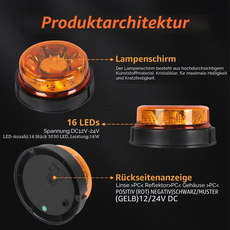 Yuanjoy LED Beacon, IP67 Yellow Warning Light, Flashing Safety Warning