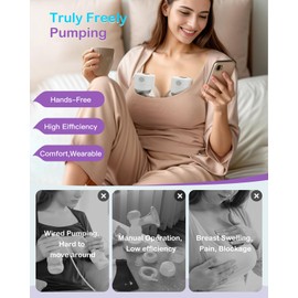 Breast Pump Hands-Free, Portable Wearable Breast Pump Electric with Double-Sealed Flange, 3 Modes & 9 Levels Wireless Breast Pumps Milk Collector, Smart Display, Memory Massage Function, 24mm