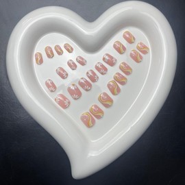 Maigitur Press on Nails Short Fake Nails Flower False Nails Yellow Strip Square Glue on Nails White Daisy Glossy Acrylic Nails Spring False Nails Pink Stick on nails for Women Girls Manicure 24pcs…