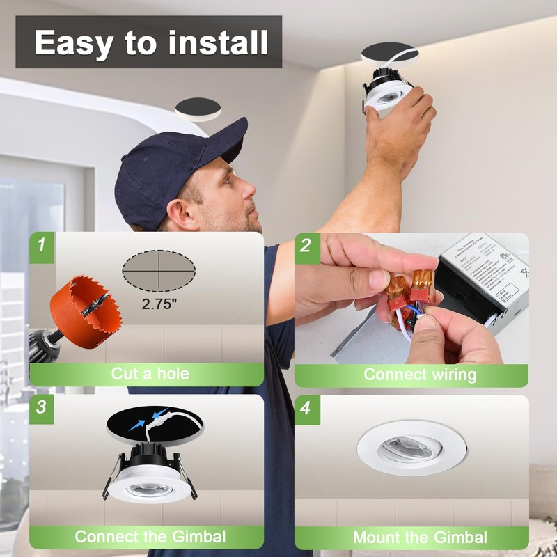 POPANU Canless Recessed Gimbal Downlight Rotatable-Spotlight 5 CCT 3 Inch