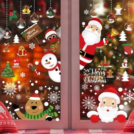Hojas Pegatinas Navidad Ventanas, 150 Piezas Pegatina Ventana Navideño Reutilizables PVC para Escaparates, Cristal, Puertas, Hogar (Papá Noel)