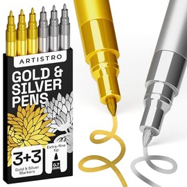 ARTISTRO 6 bolígrafos de pintura acrílica metálica dorada y plateada, punta extrafina de 0.028 in para manualidades, pintura roca, tarjetas de felicit