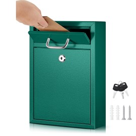 Yaocom Locking Mailbox with Key Lock Outdoor Large Wall Mount Mailbox with Lock Security Lock Mail Drop Metal Lockable Collection Boxes Hanging Secure Postbox(Green,12.2 x 8.5 x 3 Inches)