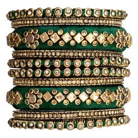 Aheli Silk Thread Faux Stone Studded Bangle Set Chuda Ethnic Indian Wedding Wear Fashion Jewelry for Women