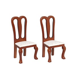 Wooden Dollhouse Dining Chairs, Set of 2, Accent Chairs for Doll Houses, Miniature Furniture, Brown, Upholstered, for 3 inch to 6 inch Dolls