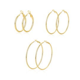 LOVANS 3 Pairs Stainless Steel Hoop Earrings for Women Set Large Round Hoop Earrings Huggie Earrings Gift for Women Girls 30 50 60 mm, Stainless Steel