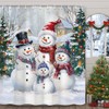 Winter Christmas Snowman Shower Curtain, Farmhouse Cute Snowman Xmas Tree