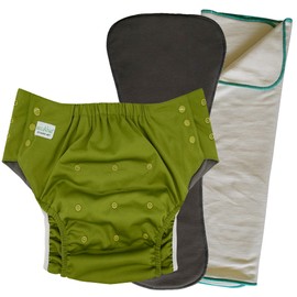 Pull On Cloth Diaper 2.0: Special Needs Teens and Adults Protective Briefs with Insert and Prefold for Incontinence or Bedwetting (Large, Olive Green)