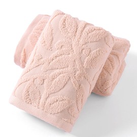 YiLUOMO Pink Embossed Floral Pattern Hand Towel Set of 2 Super Soft Highly Absorbent 100% Cotton Decorative Hand Towels for Bathroom Home Everyday Use 13x 29 Inch