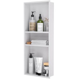 LNEUIE Stainless Steel Shower Niche 12" X 30"，3-Tier Recessed Wall Niche No Tile Needed Shower Shelf for Bathroom Storage (4x12x30 White)