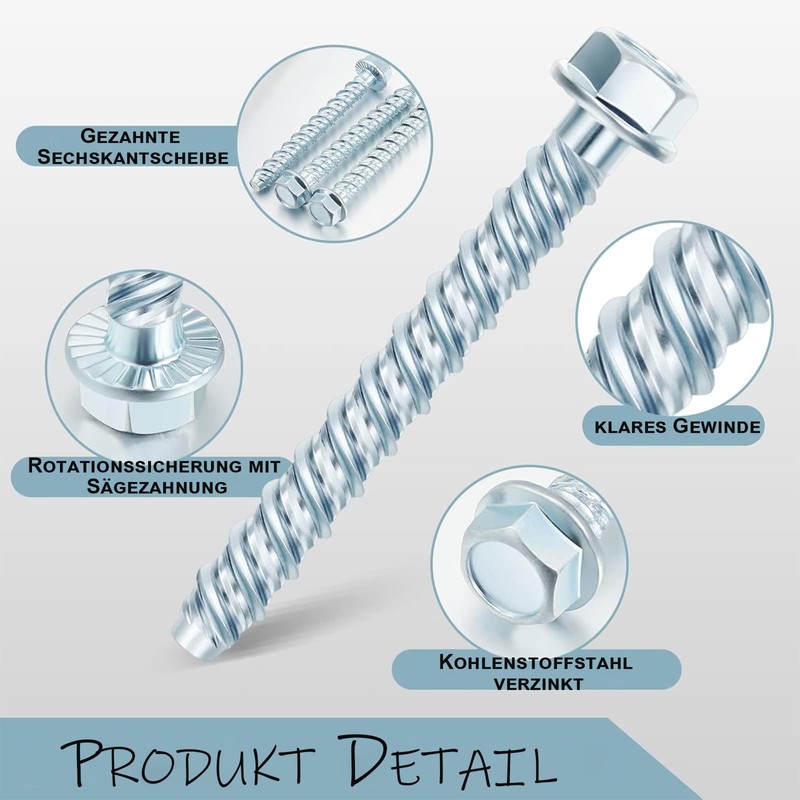 ORTAVA Concrete Screws Hex Head M8 x 60, Pack of