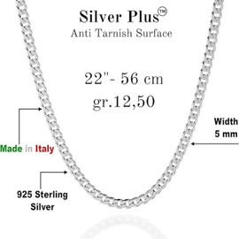 Quadri - Certified Made in Italy - Solid 925 Sterling Silver 5mm Diamond Cut Cuban Link Curb Chain Necklace for Women Men 22 Inchs