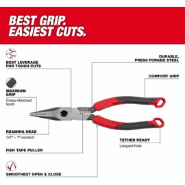 Pliers Compatible with Milwaukee MT555 8" Long Nose Comfort Grip Pliers