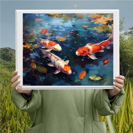 WUIVCTR Paint by Numbers for Adults, Pond Deciduous Koi Fish, Acrylic Oil Painting by Numbers Kits for Beginner Art Crafts Canvas for Home Decor, 40x50cm