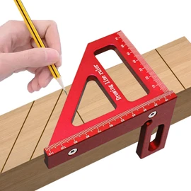 3D Multi Angle Measuring Ruler, Aluminum Alloy 45 90 Degree Miter Triangle Ruler, Woodworking Square Protractor for Measuring, Aligning, Marking (Red)