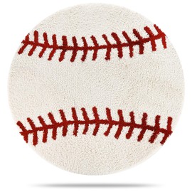 Baseball Rug Round 36 Inch – Soft Microfiber Sports Carpet with Non-Slip TPR Backing, Baseball Decor for Boys Room, Kids Room, Playroom & Gift for Baseball Lovers