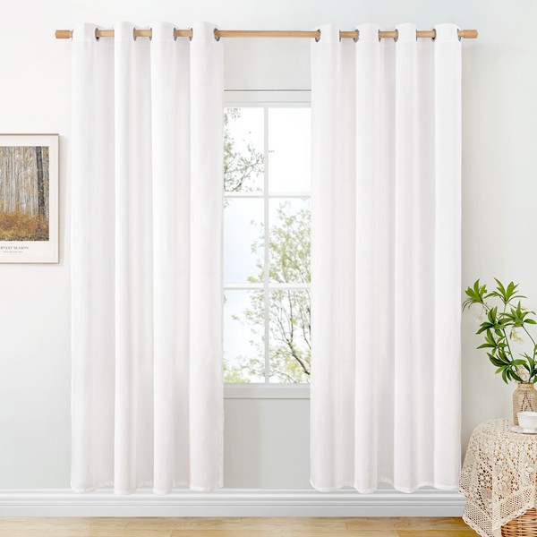 BGment White Linen Curtains for Living Room 78 Inches Long,