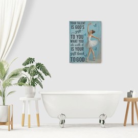 Ballet Wall Art Ballerina Canvas Painting Ballet Dancer Pictures Wall Decor Christian Inspirational Decorations Framed Artwork for Bedroom Bathroom Living Room Office Gifts for Women Girl 12"x16"