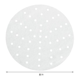 Bamboo Steamer Liner with Holes, Air Fryer Liners Disposable, 50pcs 8 inch Round White Steamer Paper, Parchment Paper, Non-stick Pan for Steaming，Baking, Cooking (50, 8 inch)