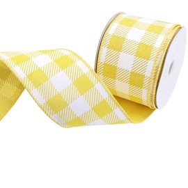 BAORJCT 2.5 Inch Wired Edge Burlap Ribbon, Yellow Gingham Plaid Checked Ribbons, Easter Ribbons Summer Spring Wired Ribbon,for Gift Wrapping, Wreath, Crafts Home Decoration, Easter Decor (10yds)