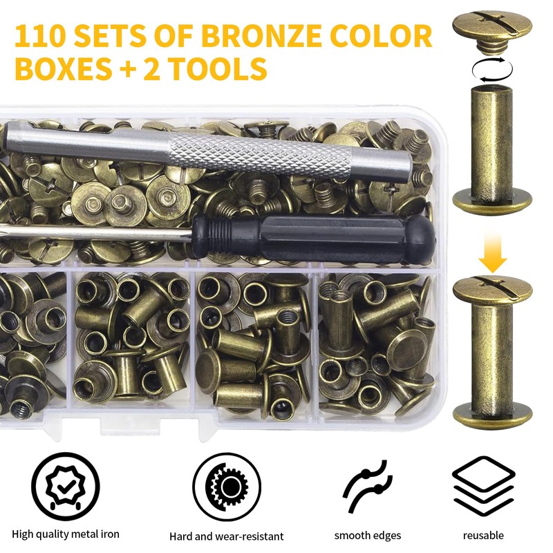 Book Screws, 110 Sets Binding Chicago Screws M5 x 4/5/6/8/10/12