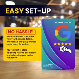 Google Review NFC Tap Card by Capture 360, NFC Card for Instant Review, All Phones Compatible, Friendly Dashboard, Live Analytics, Reusable Card, Boost Business Feedback (Blue, 5-Pack Google Cards)