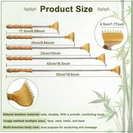 NAFJYR 2PCS Bamboo Handles Back Scratcher, Extendable Portable Travel Wooden Back Scratcher Long Handles for Men Women