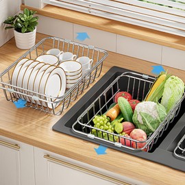 Expandable Dish Drying Rack,Sink Dish Drying Rack,Stainless Steel Capacity Adjustable Over The Sink Dish Rack(13.4"~17.7"),Dish Drainer for Kitchen Sink Counter Multifunction Dish Racks,1 Set Silver