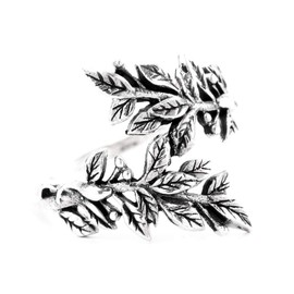 Windalf Bohemia Beteli Ring 19 mm Delicate Leaves Leaf Jewellery Vintage Silver Ring Elf Jewellery 925 Sterling Silver, Fabric, No Gemstone