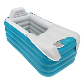 1.6m Inflatable Adult Bath Tub, Free-Standing Blow Up Bathtub with Foldable Portable Feature for Home Spa Soaking Shower with Electric Air Pump (High-Density PVC), Blue