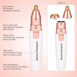 Beauty Techniques 2 in 1 Facial Hair Flawless Removal Device – Electric Trimmer for Women & Men | Portable Hair Remover for Upper Lip, Chin, Eyebrow, Nose, Bikini Line, Legs