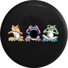 JL Series Spare Tire Cover with Backup Camera Hole Hear See Hear No Evil Neon Tree Frogs Black 33 in