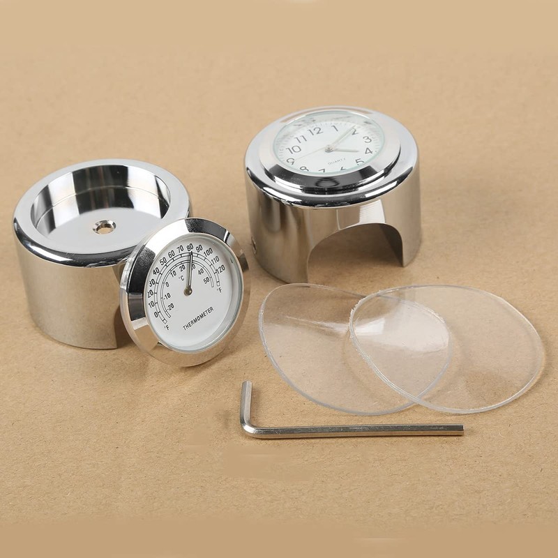 TCMT 7/8" 1" Motorcycle Handlebar Chrome White Dial Clock +