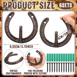 Otoolling Set of 6 Horseshoe Shaped Wall Hooks Vintage Cast Iron Hanger Heavy Duty Horseshoe Hooks with 12 Expansion Tubes and 12 Screws for Coats Umbrellas Gardening Tools