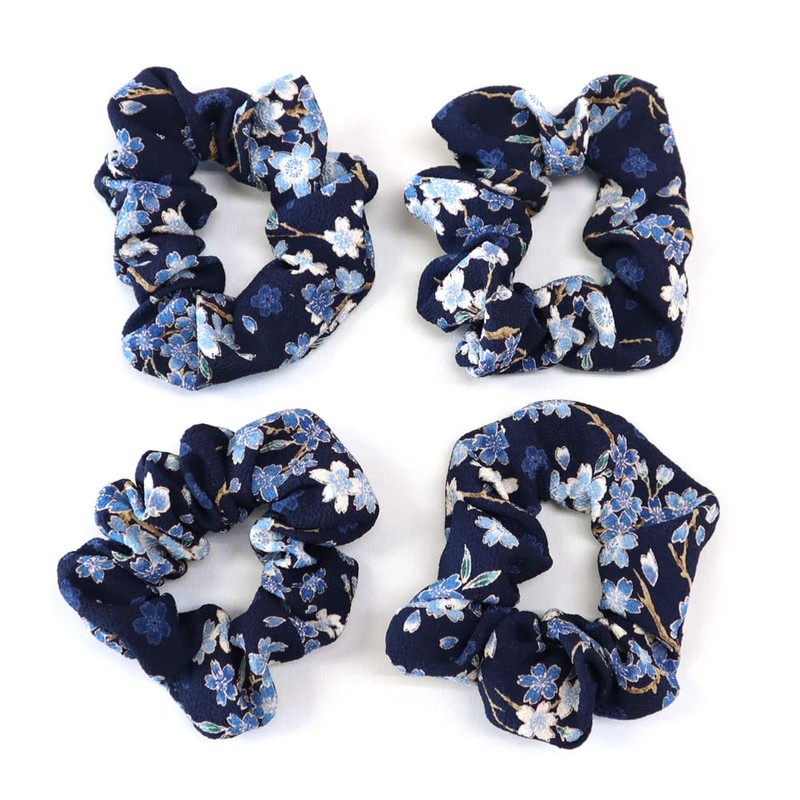 Japanese Pattern Crepe Scrunchie (Maizakura Navy)