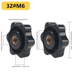 KINDPMA Pack of 12 M6 Star Grip Nuts Plastic Grip Nut Wing Nut Knurled Nut Star Screw Head Outer Diameter 32 mm for Mechanical Industry, Furniture, Machine Tools, Electronic Devices