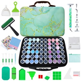 Muzagroo Art Diamond Painting Storage Containers, Diamond Art Storage Case with Accessories and Tools, Portable Shockproof 60 Slots Organizer Case for Diamond Painting Kits M (Green)
