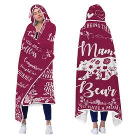 Mama Gifts, Mothers Day Mama Gifts for Mom Wearable Blanket, Mama Bear Hoodie from Daughter, Thoughtful Mom Hooded Blanket 47x72 In for Birthday, Christmas, New Year Present