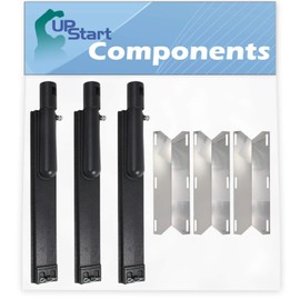 3-Pack BBQ Gas Grill Tube Burner & Heat Shield Plate Tent Replacement Parts for Jenn Air 720-0061-LP - Compatible Barbeque 16" Cast Iron Pipe Burners & Flame Tamer, Guard, Deflector, Flavorizer Bar