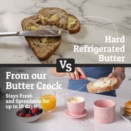 PriorityChef French Butter Crock with Lid, Keep Butter Spreadable & Fresh, Butter Keeper to Leave On Counter, French Butter Dish Perfect for Bread and Toast, Ideal Kitchen Gift, Pink