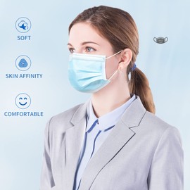 Intco 1 box 50pcs Disposable Face Masks, Breathable 3-Ply with Nose Clip and Ear Loops, 50-Pack, Blue