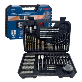 Bosch Set de Puntas y Brocas 103 unidades – Kit completo de taladro/atornillador para metal, madera y mampostería – Maletín de almacenamiento