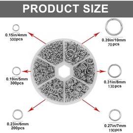1390pcs Jump Rings Kit (4mm-10mm), Silver Metal Connectors for Jewellery Making, Jump Rings for Jewellery Making, Necklaces, Bracelets, Earrings, Charms, DIY Crafts & Key Organization