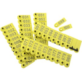 Plastic Livestock Ear Tags 001-100 with Tool Pliers for Sheep & Goats (Yellow)